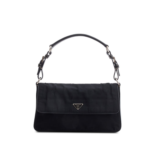 Prada Black Saffiano-Trimmed Tessuto Nylon Flap Shoulder Bag