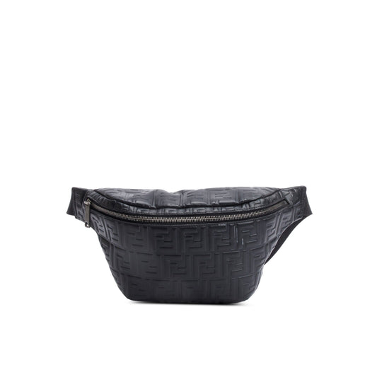 Fendi Black Calfskin Leather Embossed FF Belt Bag