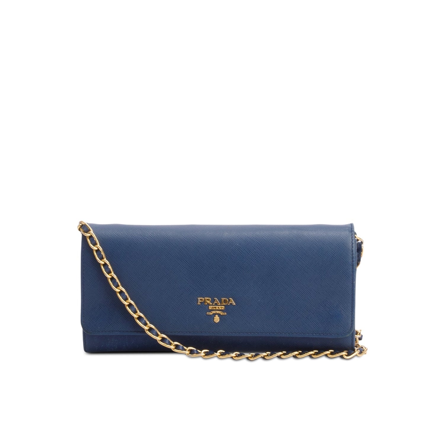 Prada Blue Saffiano Metal Continental Wallet on Chain