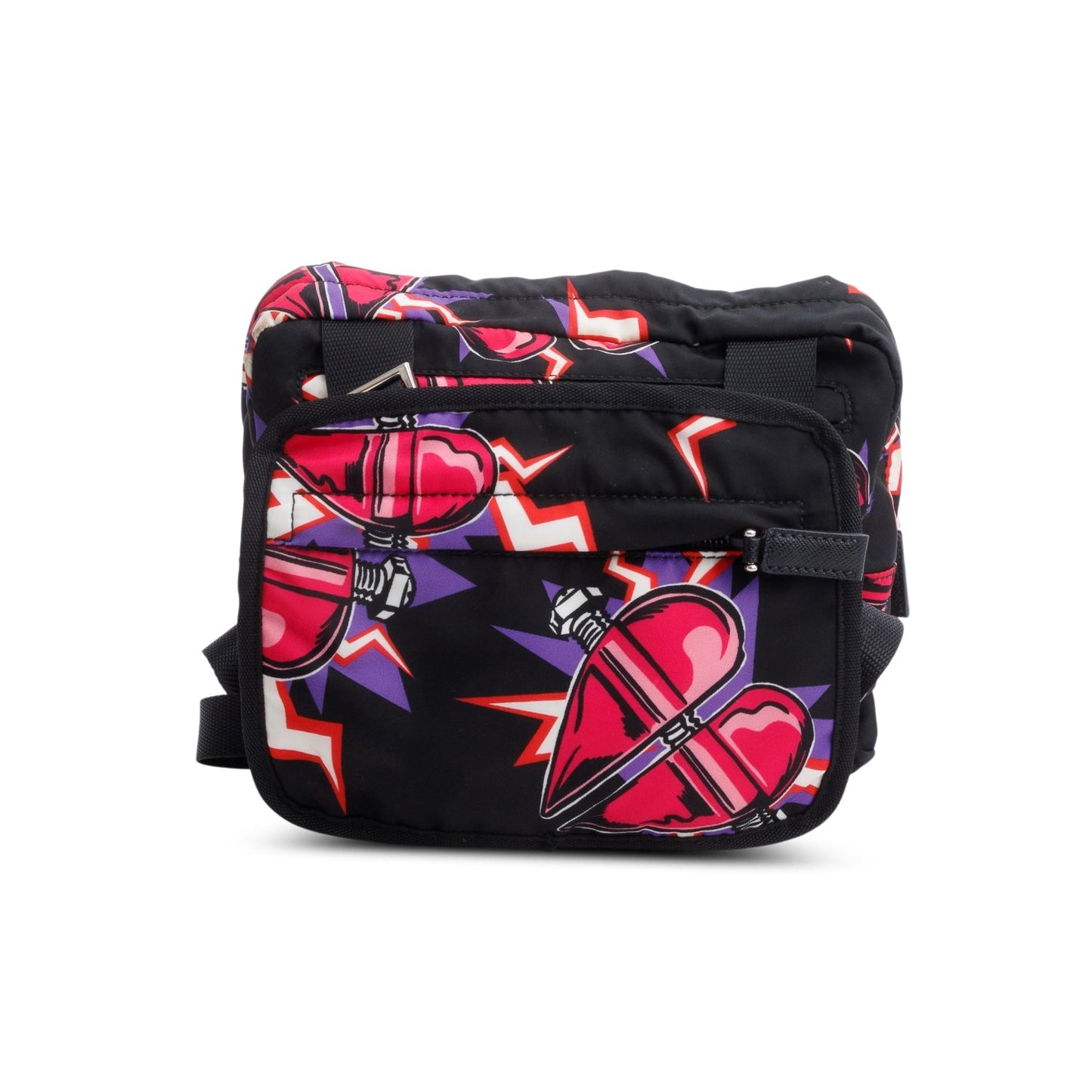 Prada X Universal Studios Black Multicolor Tessuto Nylon Frankenstein Heart Harnes Body Bag