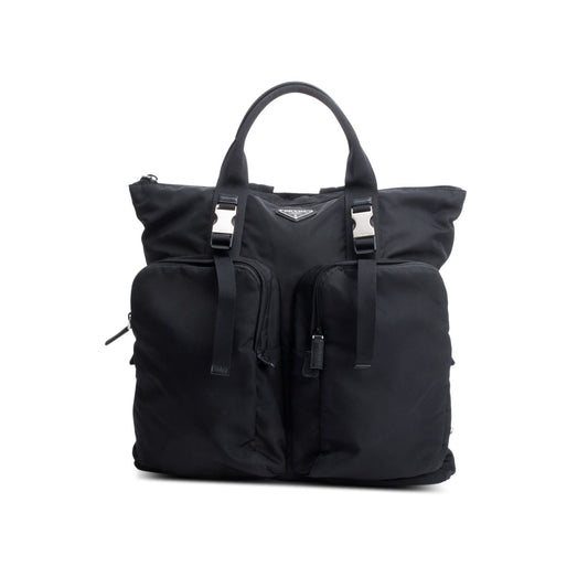 Prada Black Re-Nylon and Saffiano Leather Montagna Tote Backpack