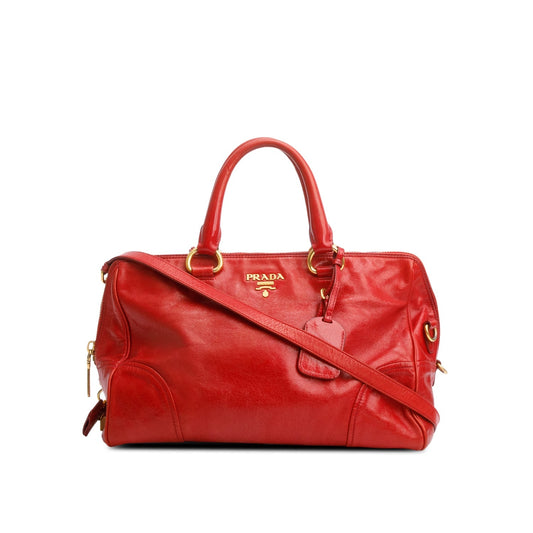 Prada Red Vitello Shine Leather Bauletto