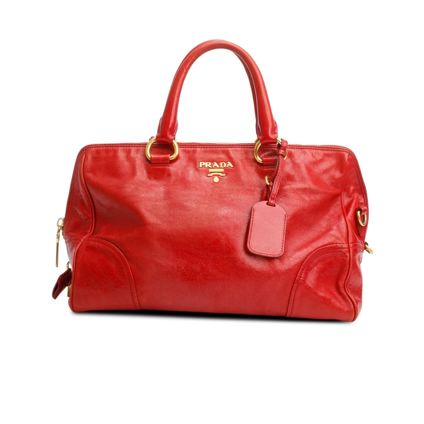 Prada Red Vitello Shine Leather Bauletto