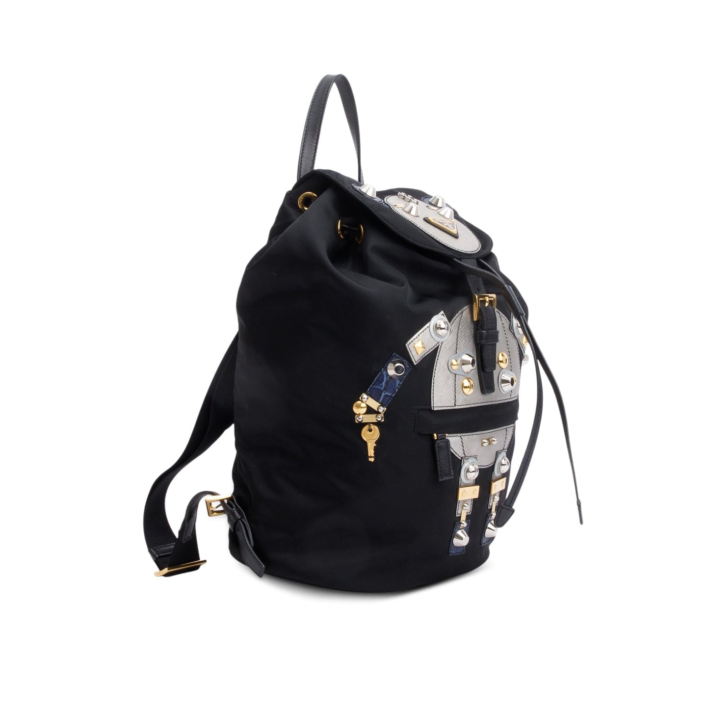 Prada Black Tessuto Nylon Grey Saffiano Leather Trim Robot Backpack