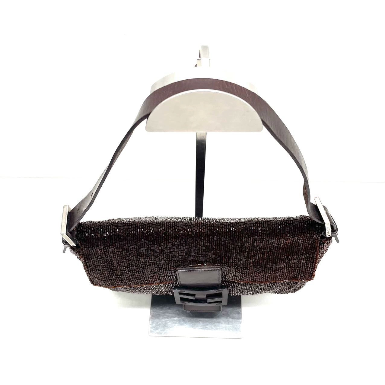 Fendi Baguette Vintage Dark Chocolate Brown Glitter Beads