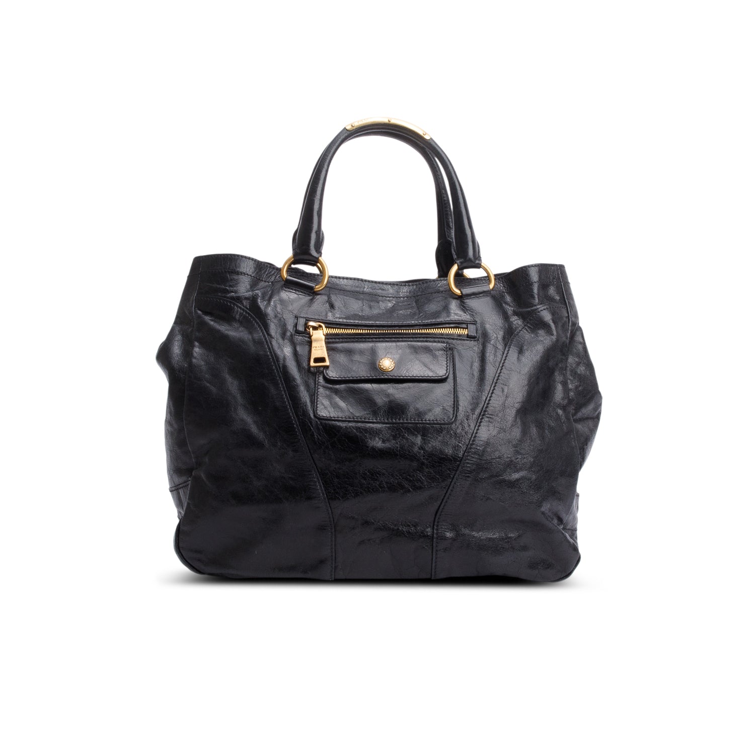 Prada Black Vitello Shine Chain Hobo