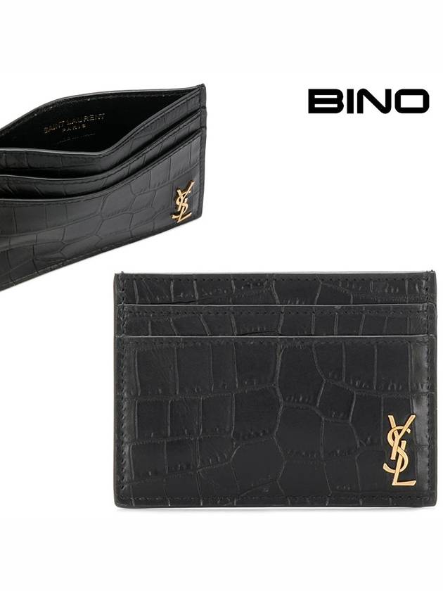 Luxury Saint Laurent Trending 2026 Monogram Logo Crocodile Card Wallet Black