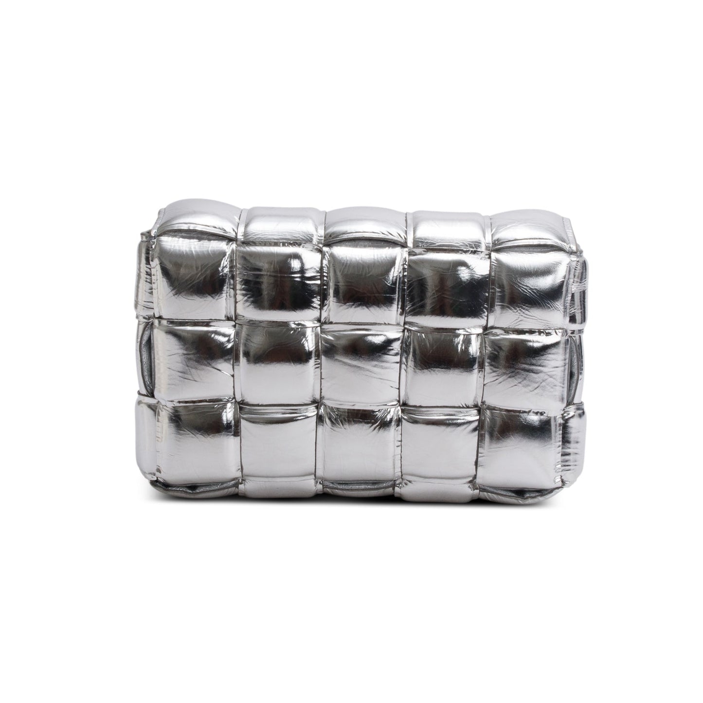Bottega Veneta Silver Metallic Nappa Intrecciato Padded Chain Cassette Bag