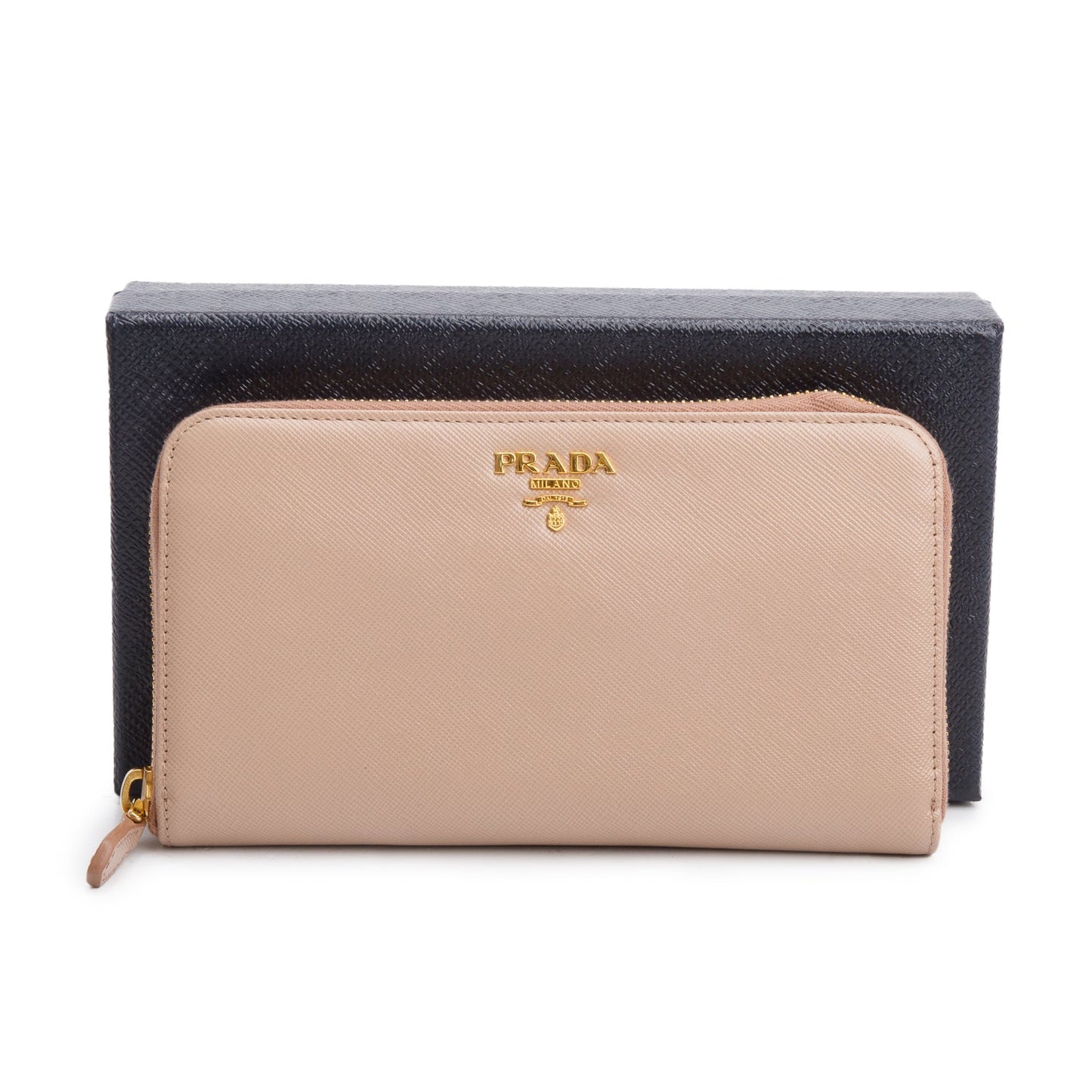 Prada Beige Saffiano Leather Zip Around Wallet
