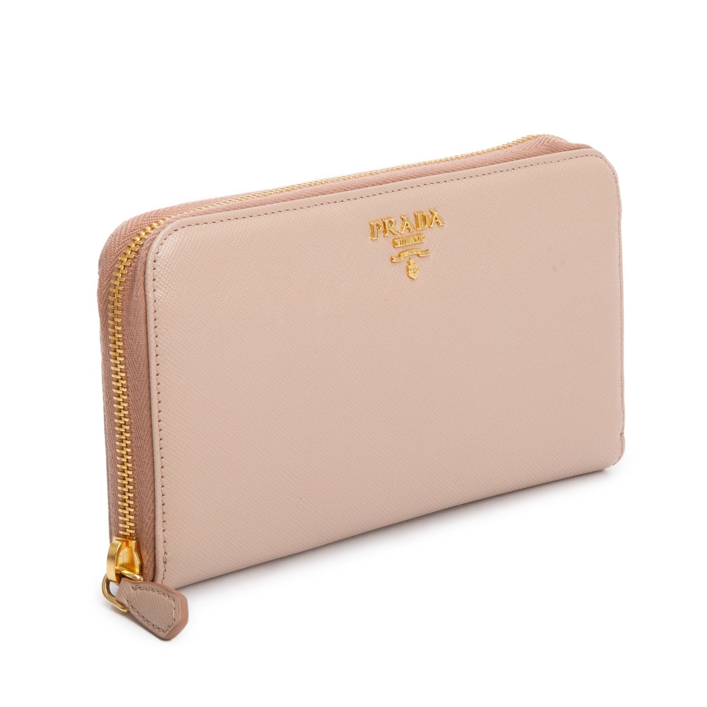Prada Beige Saffiano Leather Zip Around Wallet