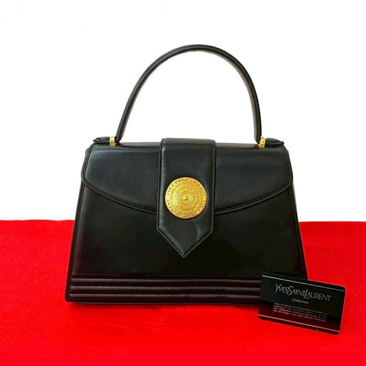 YVES SAINT LAURENT Handbag leather black logo Metal Women