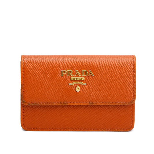 Prada Orange Saffiano Leather Flap Card Holder