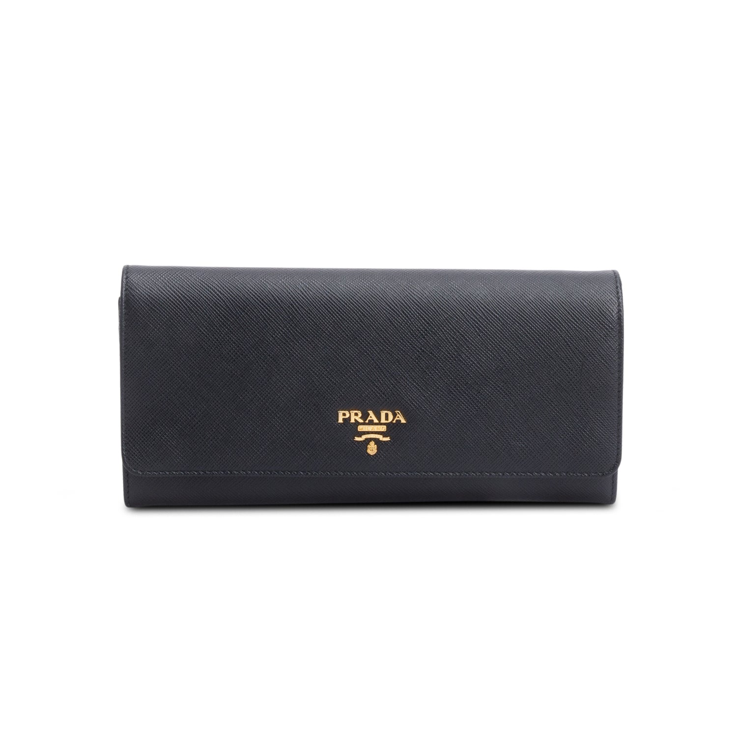 Prada Black Saffiano Metal Continental Wallet on Chain