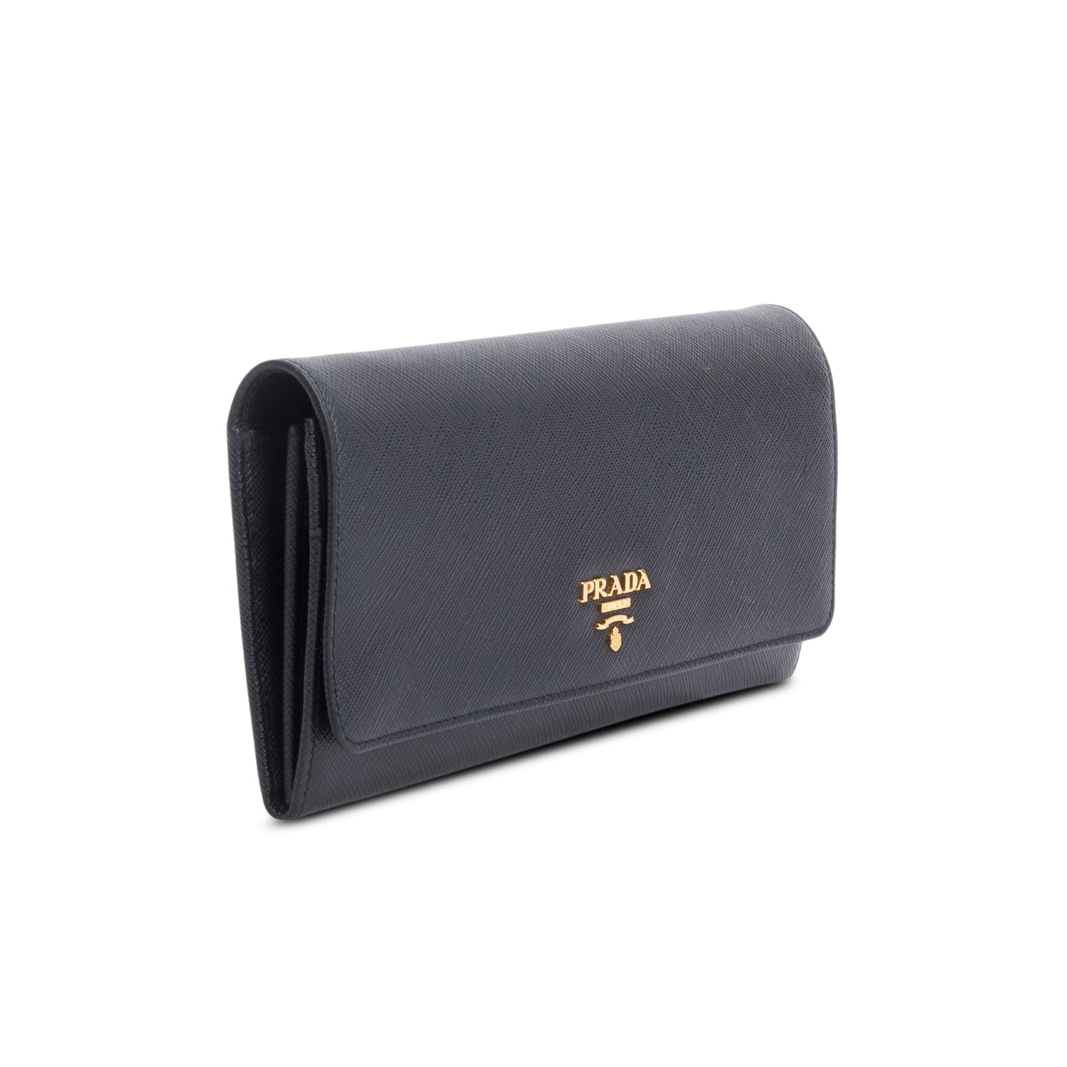 Prada Black Saffiano Metal Continental Wallet on Chain