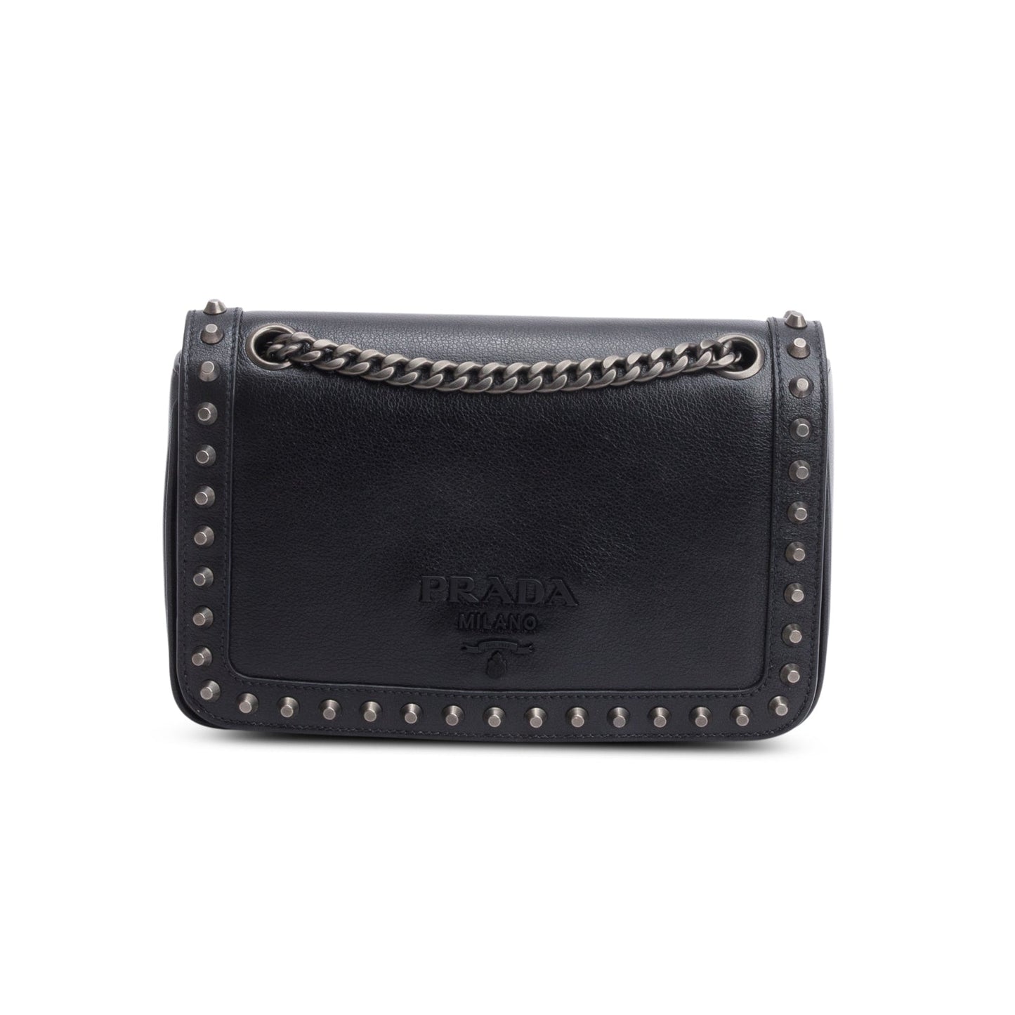 Prada Black Pattina Glace Calf Studded Crossbody Bag