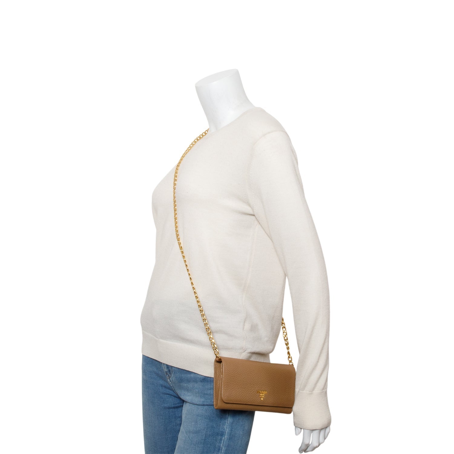 Prada Beige Leather Wallet on Chain