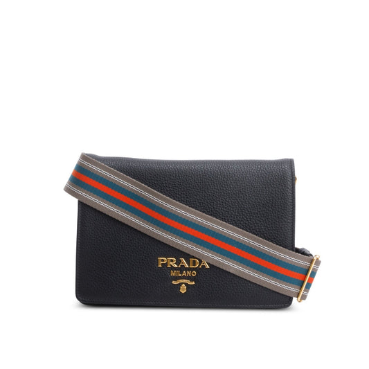 Prada Black Vitello Daino Phenix Flap Crossbody Bag
