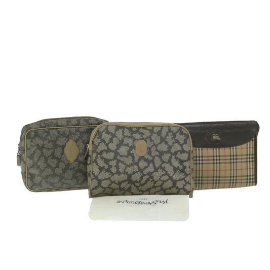 Luxury BurberrySs Saint Laurent Clutch Bag PVC Leather 3Set Black Beige Auth 63887