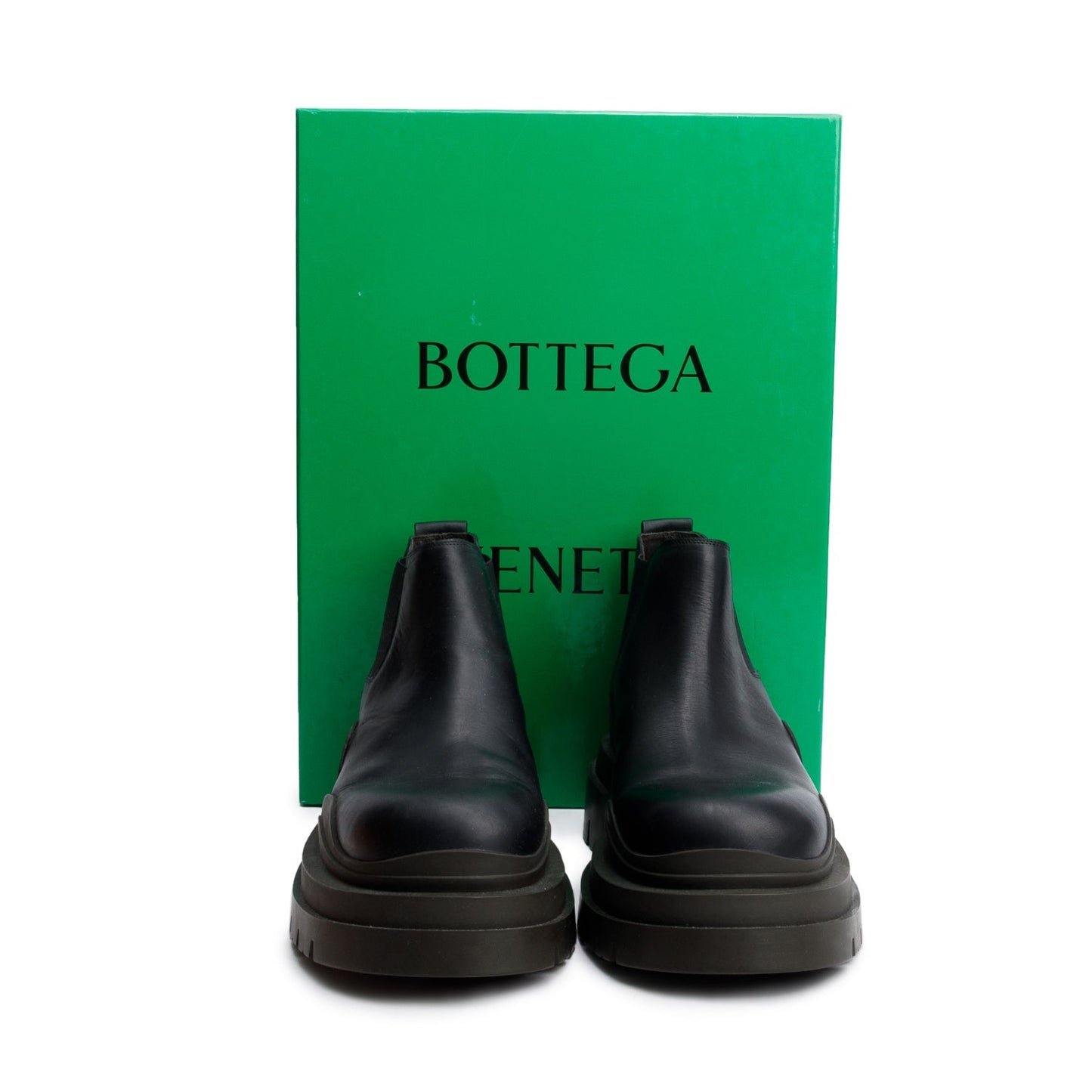 Bottega Veneta Black Leather Lug Chelsea Ankle Boots, Men's Size 45