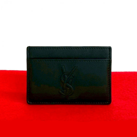 YVES SAINT LAURENT Card Case leather black YSL logo Women