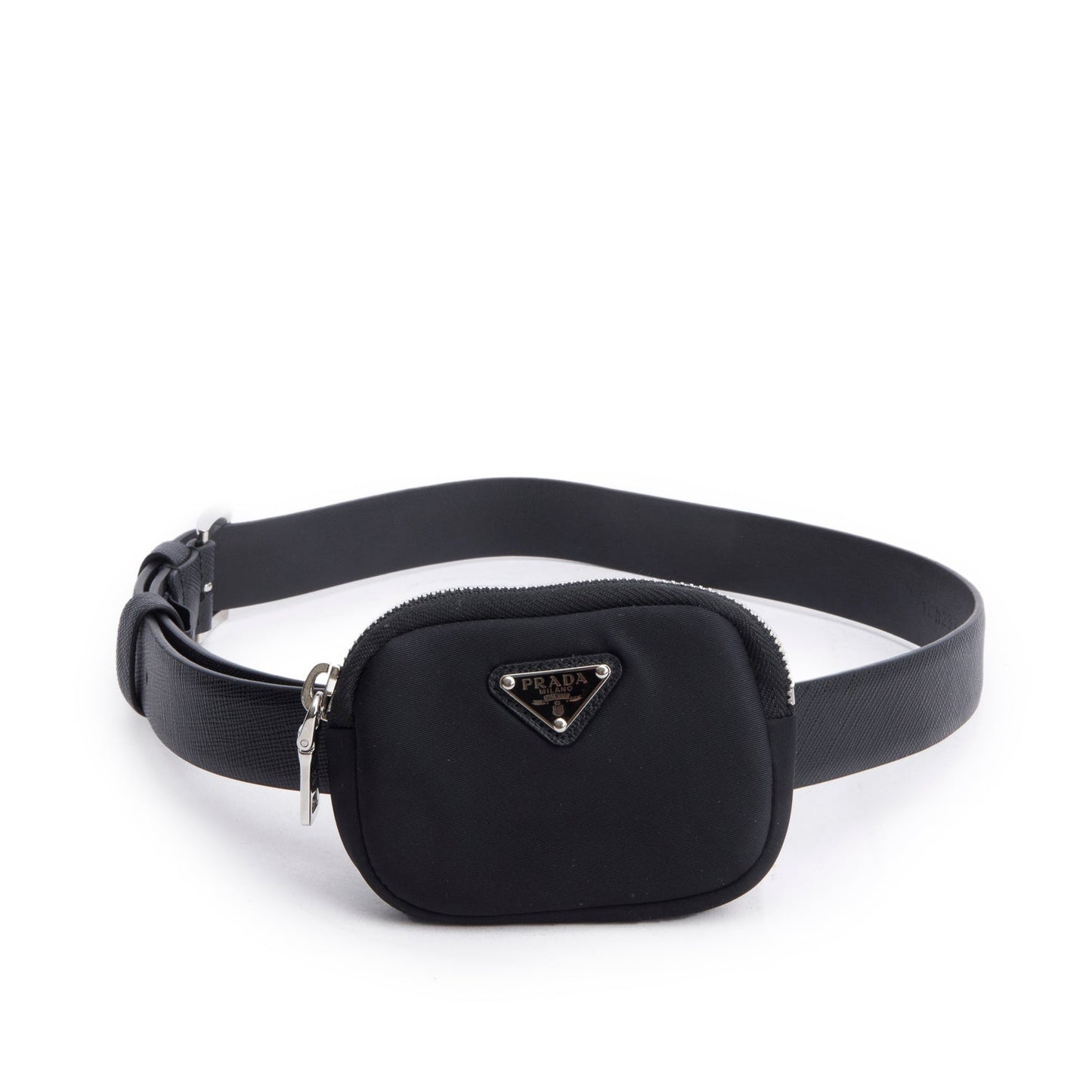 Prada Black Saffiano Belt with Tessuto Nylon Mini Pouch Size 75 30