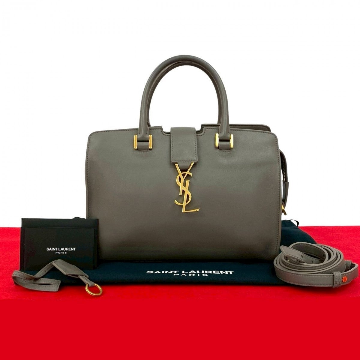YVES SAINT LAURENT Shoulder Bag leather gray Baby mosquito bus