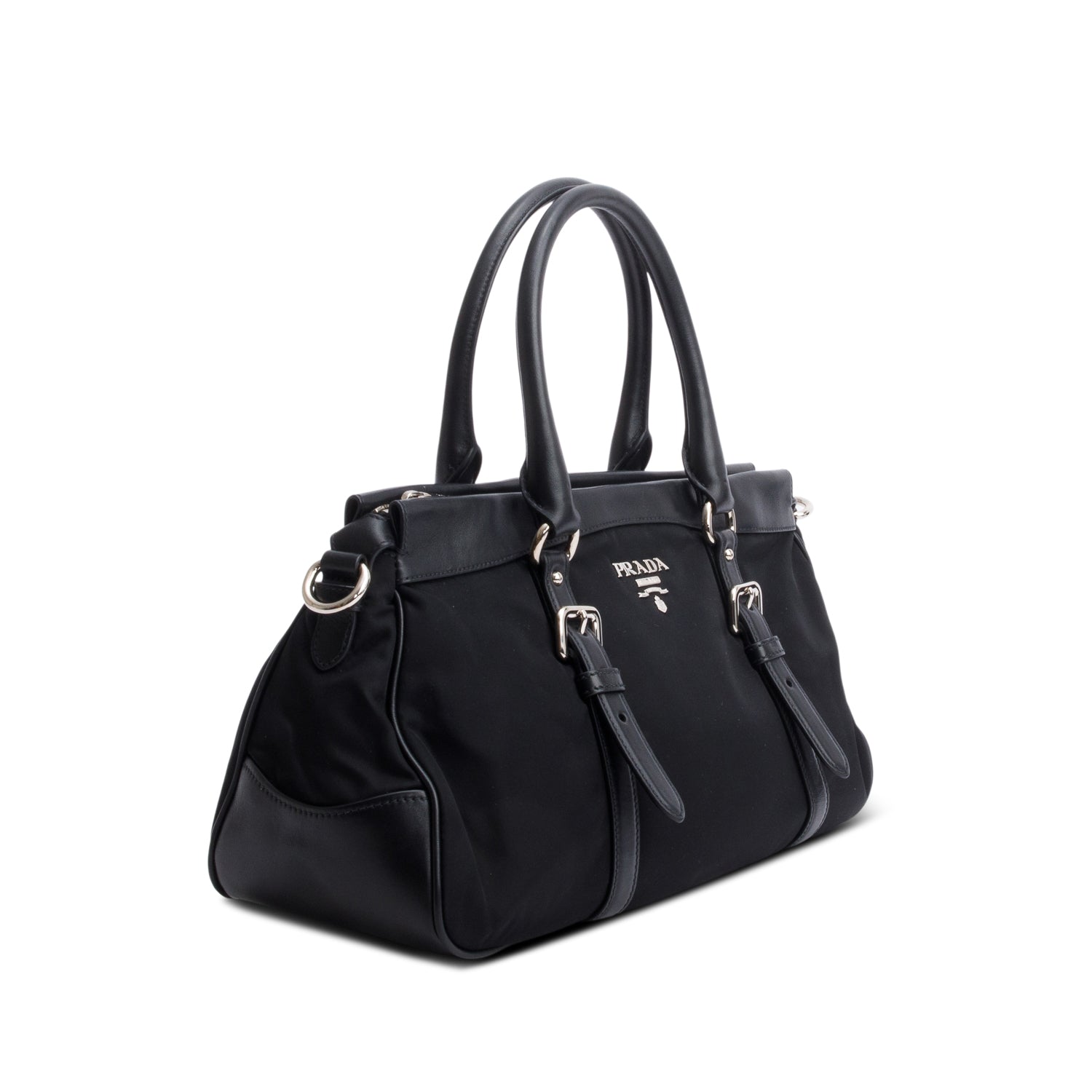 Prada Black Nylon Tessuto Solf Calf Tote