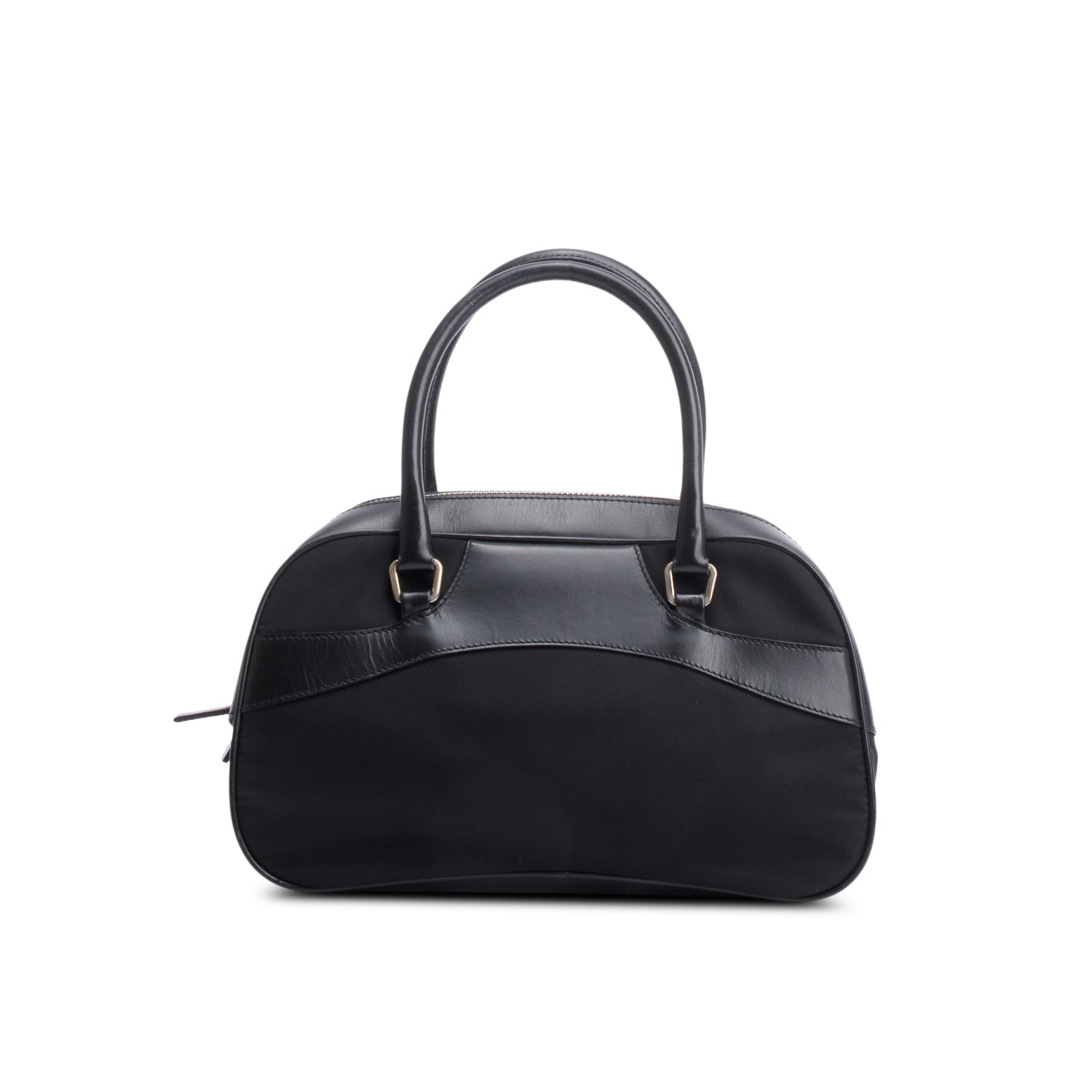 Prada Black Nylon Leather Bauletto Bag