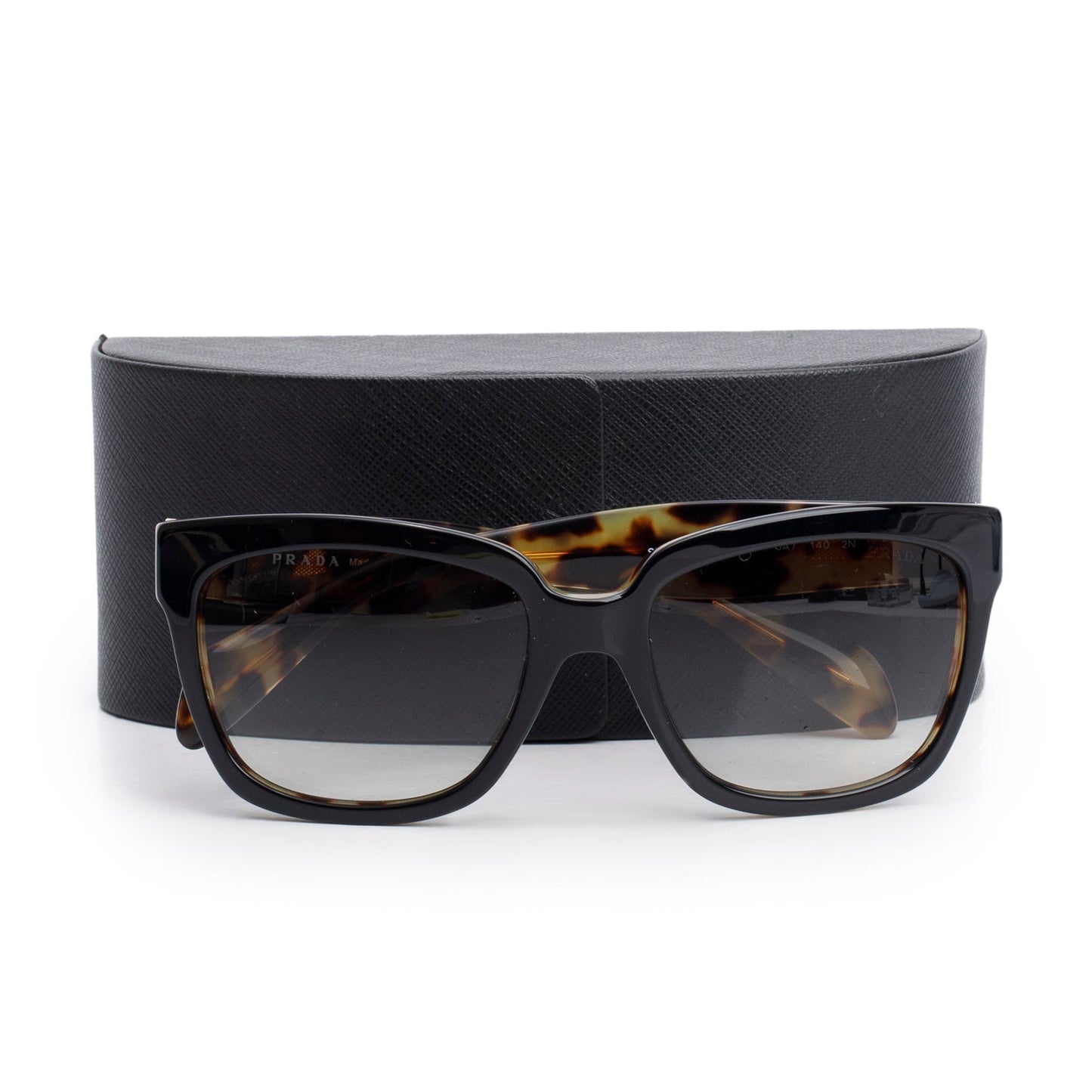 Prada SPR 07P Black/Havana Acetate Square Sunglasses