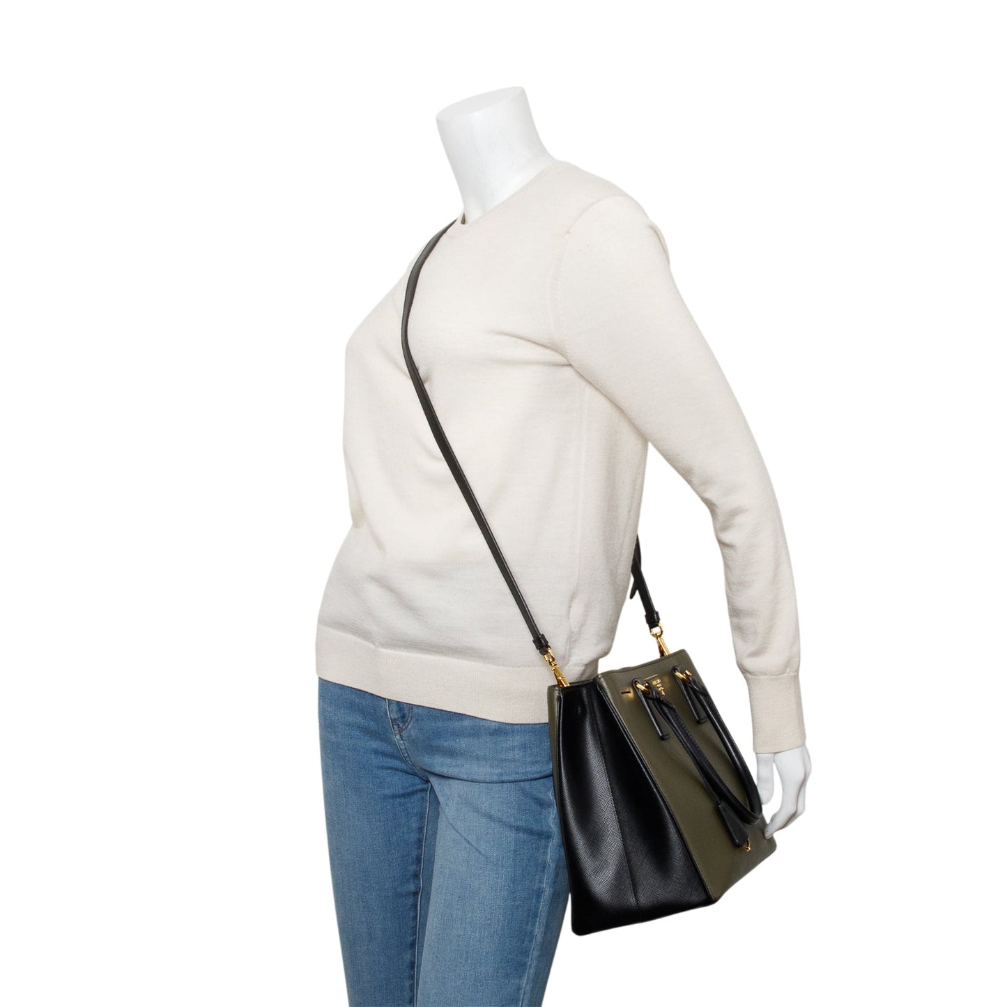 Prada Olive Green/Black Saffiano Lux Medium Galleria Tote