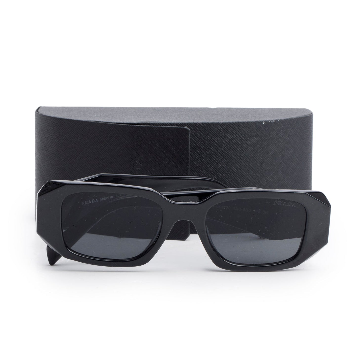 Prada SPR 17W Black Acetate Symbole Rectangular Sunglasses