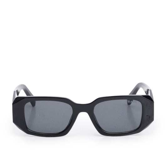 Prada SPR 17W Black Acetate Symbole Rectangular Sunglasses