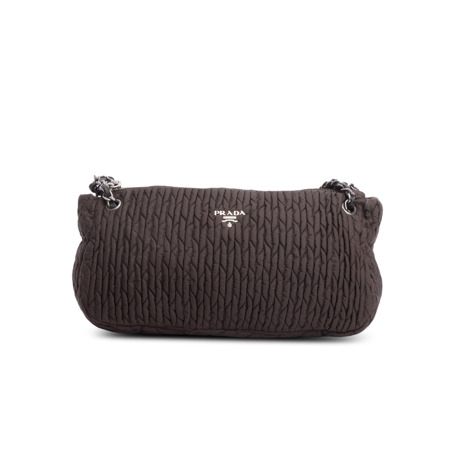 Prada Brown Tessuto Gaufre Nylon Chain Shoulder Bag
