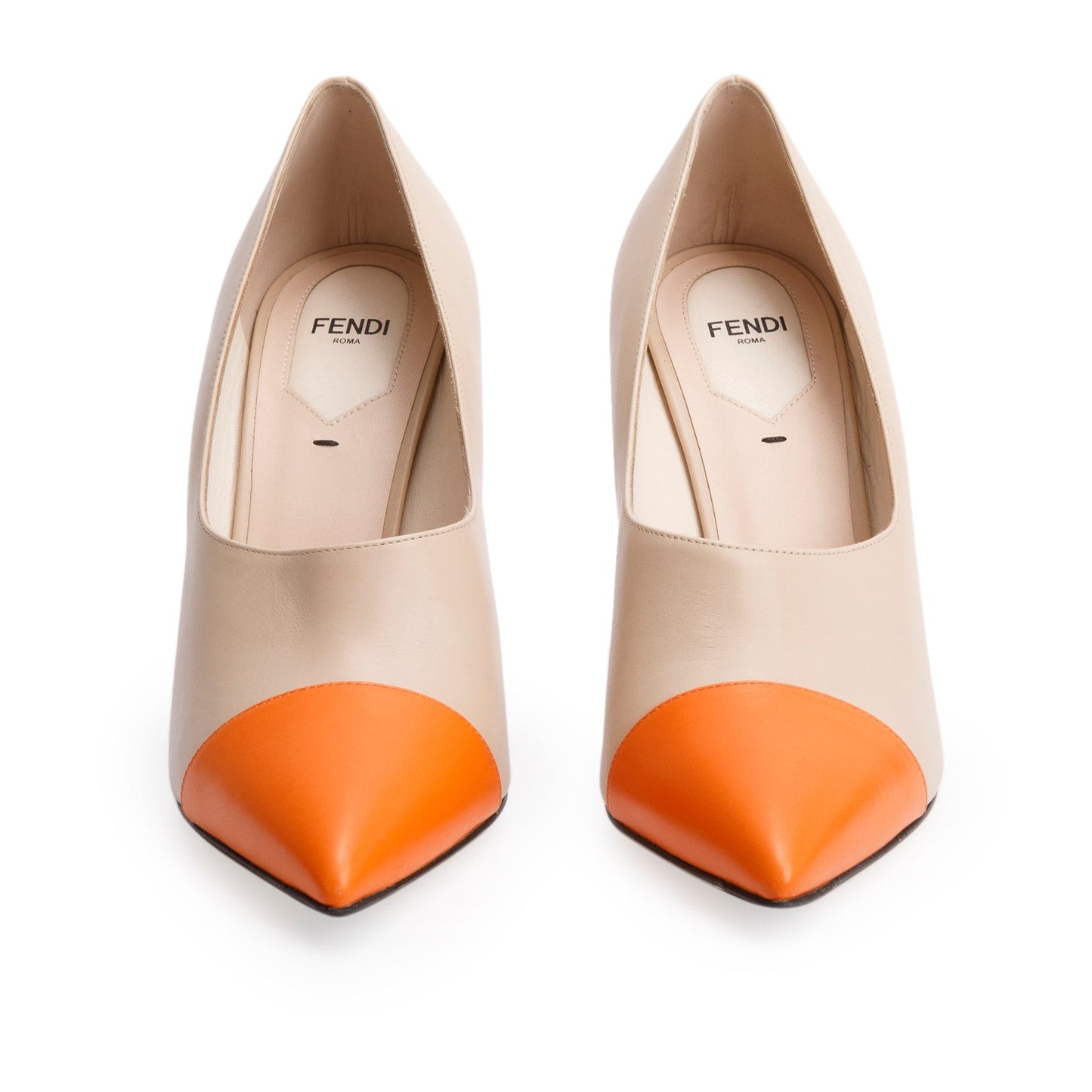 Fendi Beige/Orange Leather Fendi Roma Pointed-Toe Pumps, Size 40