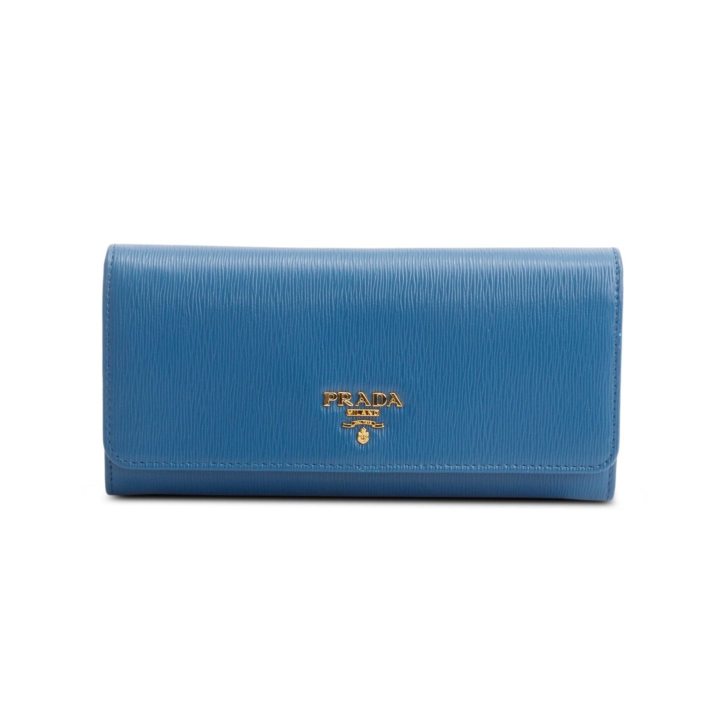 Prada Blue Vitello Move Leather Continental Wallet