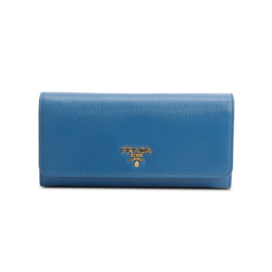 Prada Blue Vitello Move Leather Continental Wallet