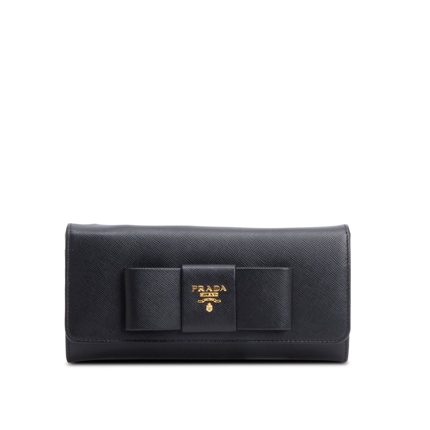 Prada Black Saffiano Leather Continental Bow Wallet