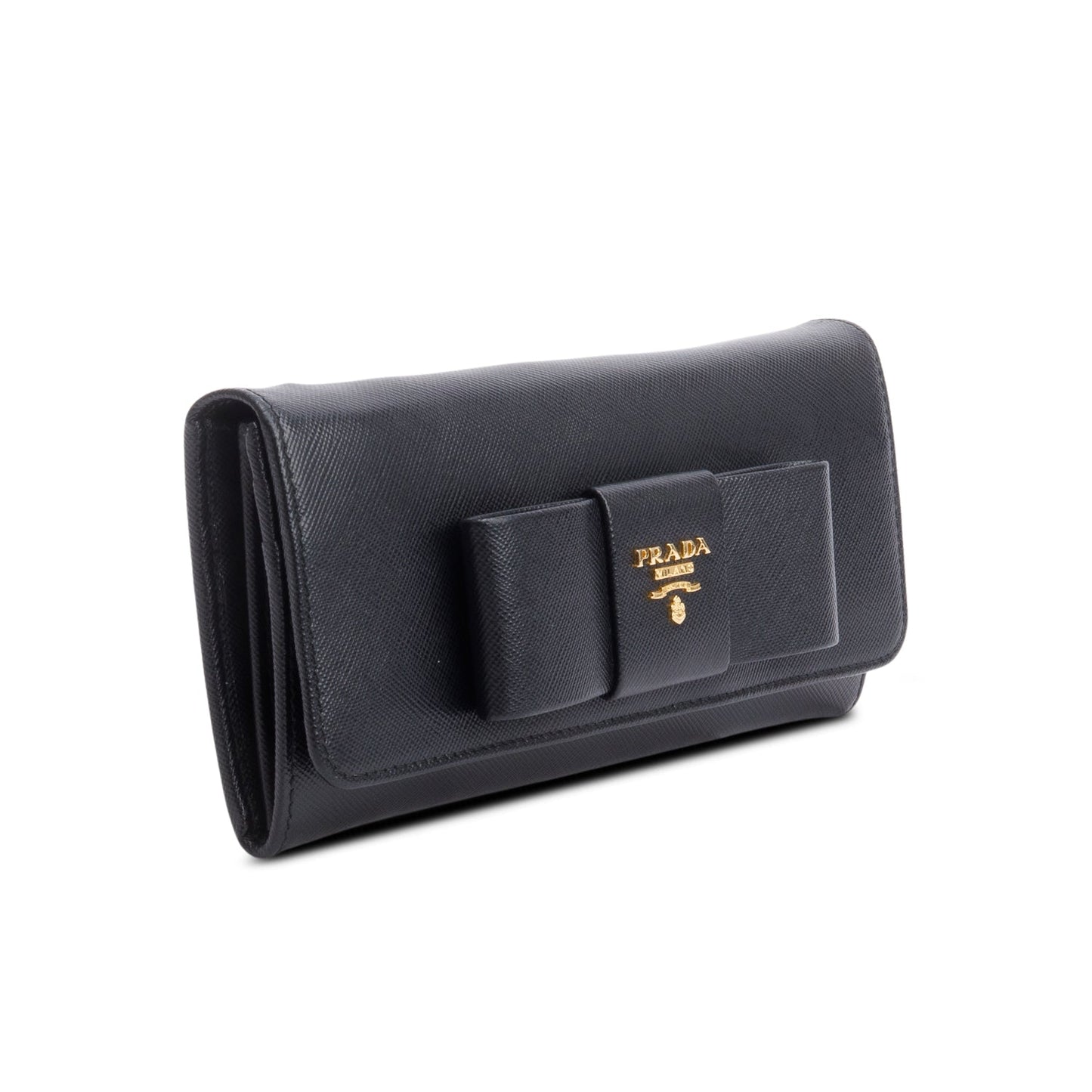 Prada Black Saffiano Leather Continental Bow Wallet