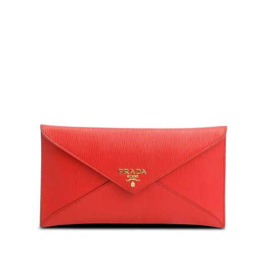 Prada Red Vitello Move Leather Envelope Wallet