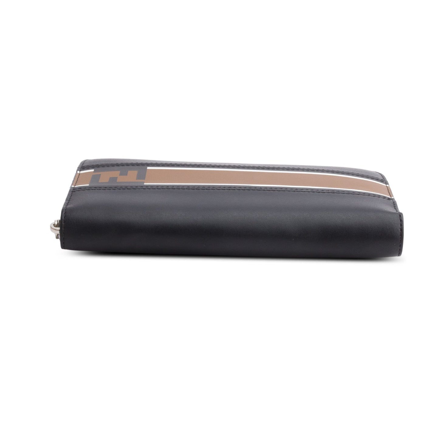 Fendi Black/Bworn Leather FF Logo Large Zip Around Wallet