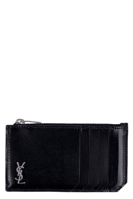 Luxury Saint Laurent Trending 2026 Men's Logo Plaque Cardholder in Black | Size UNICA | 6298991JB0E