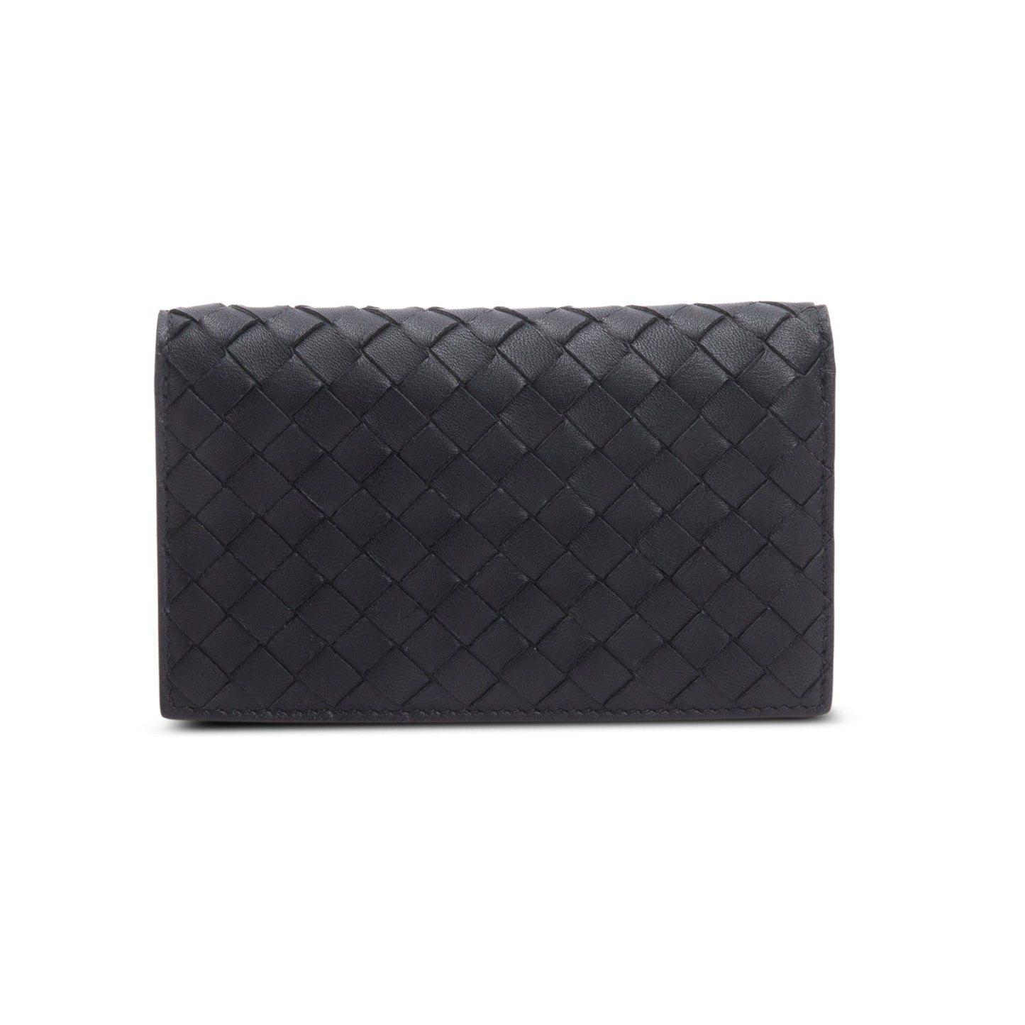 Bottega Veneta Black Intrecciato Calfskin Leather Bi-Fold Compact Wallet