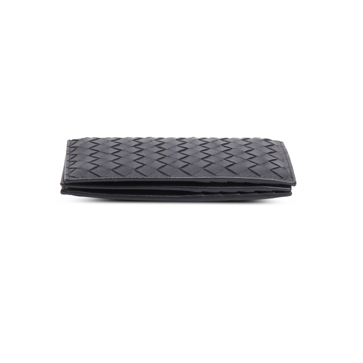 Bottega Veneta Black Intrecciato Calfskin Leather Bi-Fold Compact Wallet