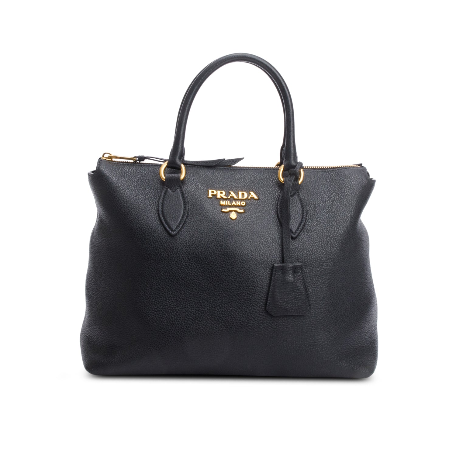 Prada Black Vitello Daino Small Zip Tote