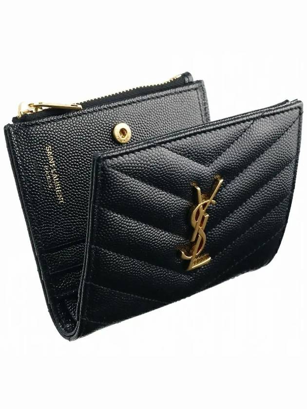 Luxury Saint Laurent Trending 2026 Cassandre Matelasse Grain De Poudre Embossed Leather Half Wallet Black