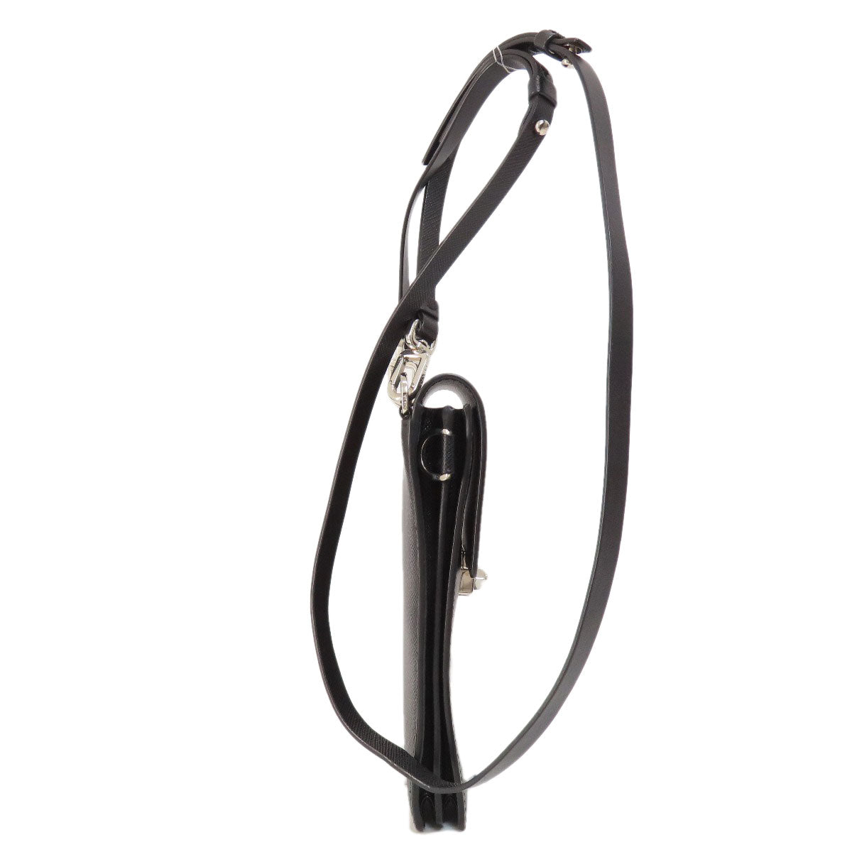 PRADA Shoulder Bag leather black logo saffiano