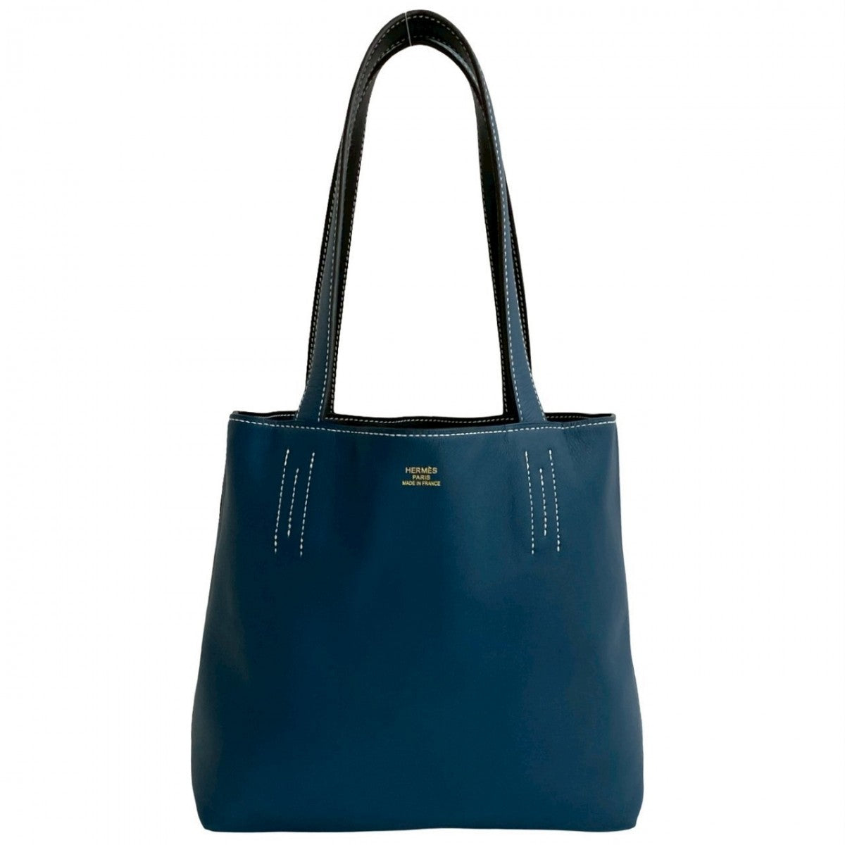 HERMES Tote Bag leather blue Doble Sense 28