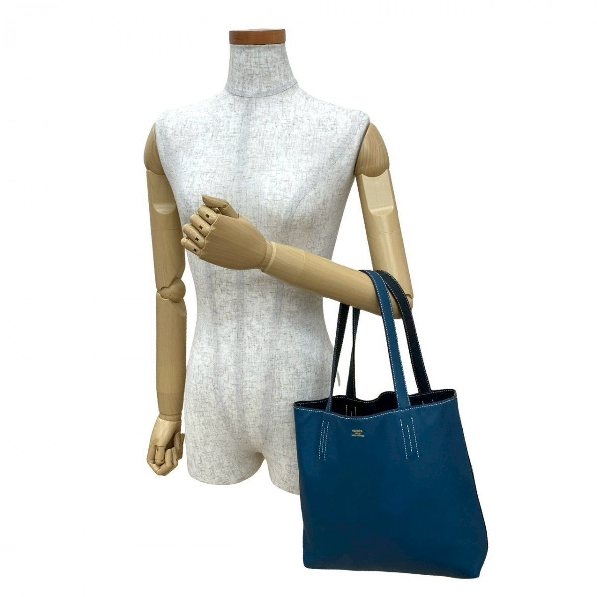 HERMES Tote Bag leather blue Doble Sense 28
