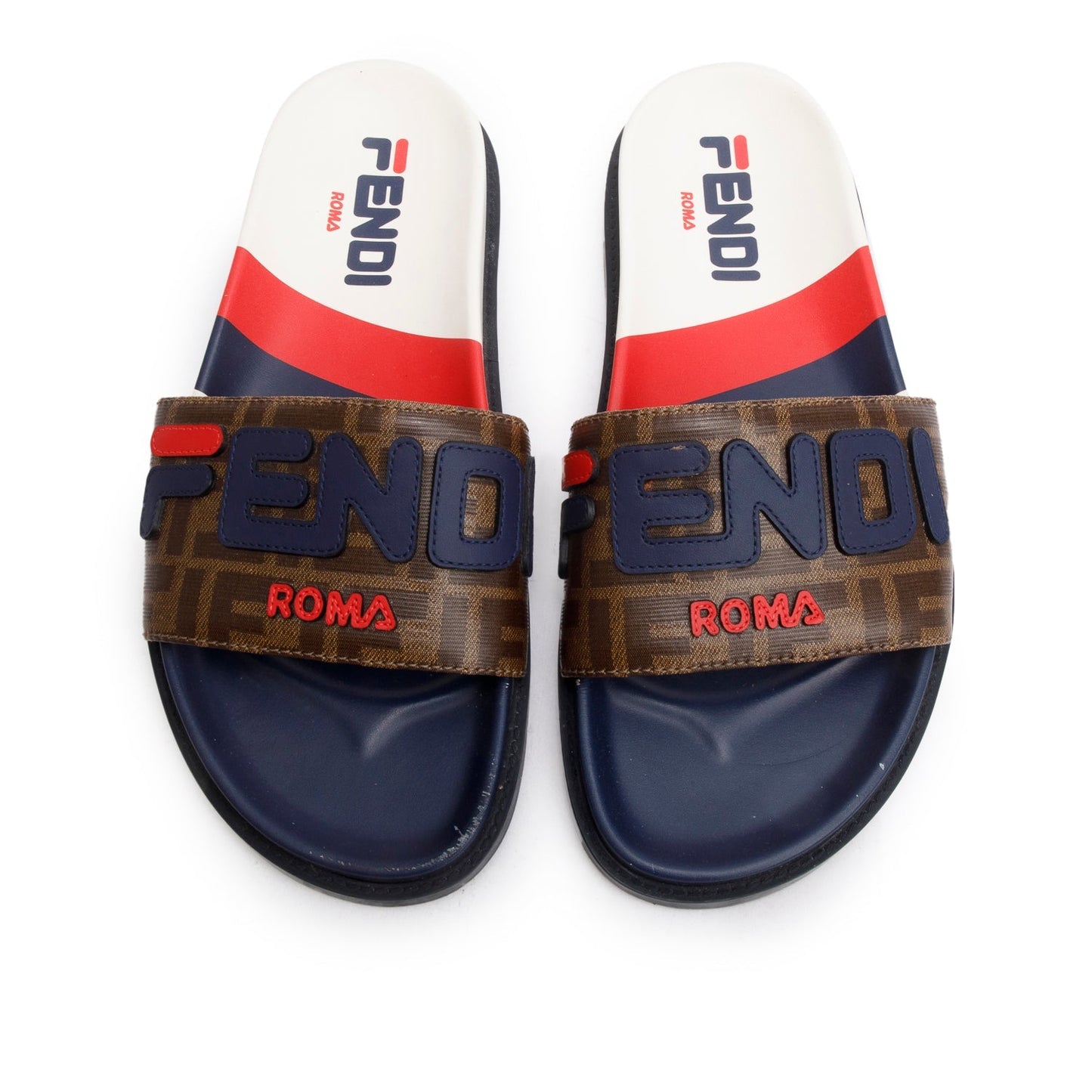 Fendi x Fila Zucca FF Logo Canvas Rubber Slides, Men’s Size 8