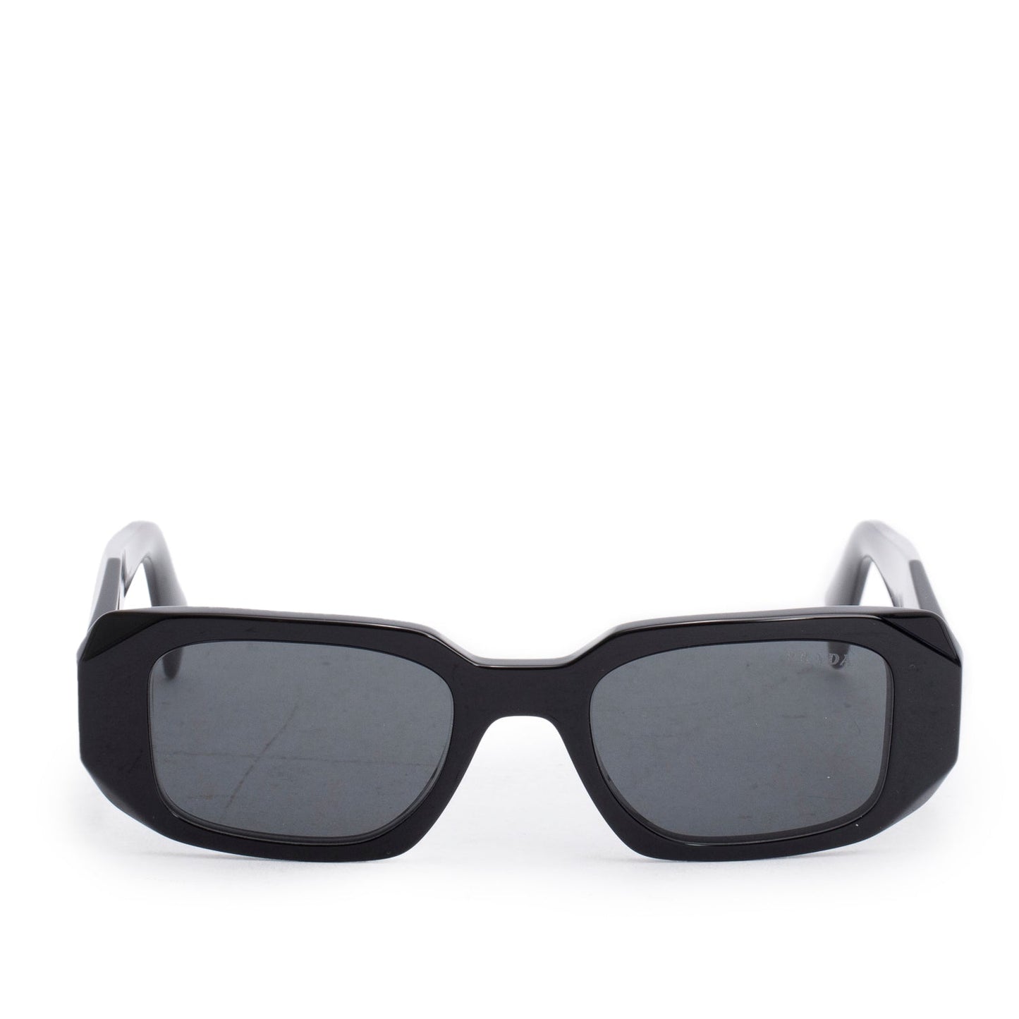 Prada SPR 17W Black Acetate Symbole Rectangular Sunglasses
